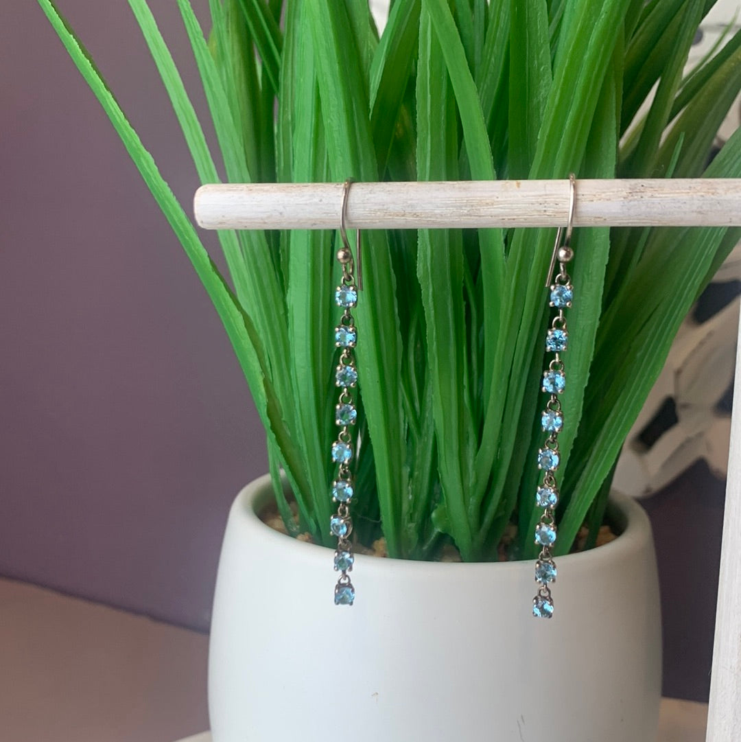 Gemstone Faceted Strand sterling silver Dangle Earrings (2-3”)