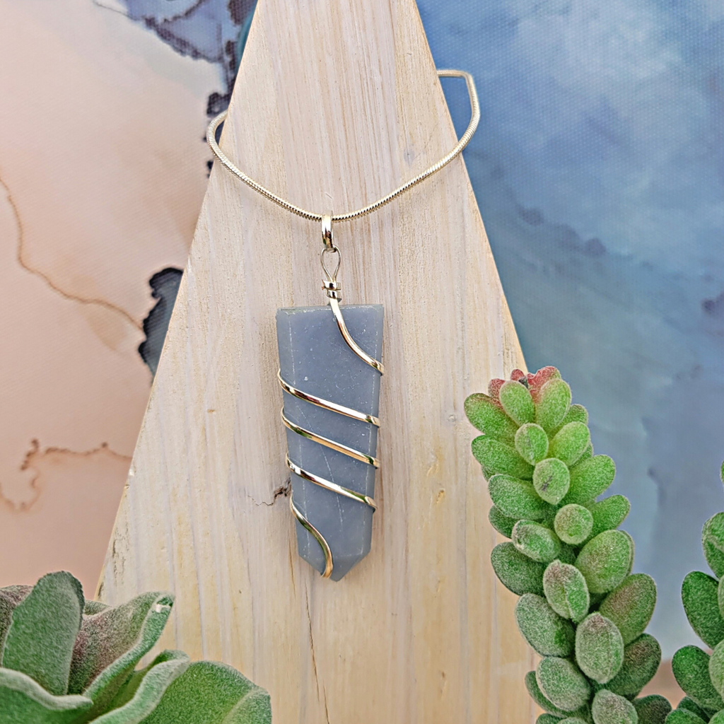 Wire Wrapped Flat Crystal Necklace Wire Wrapping Rectangular Stone