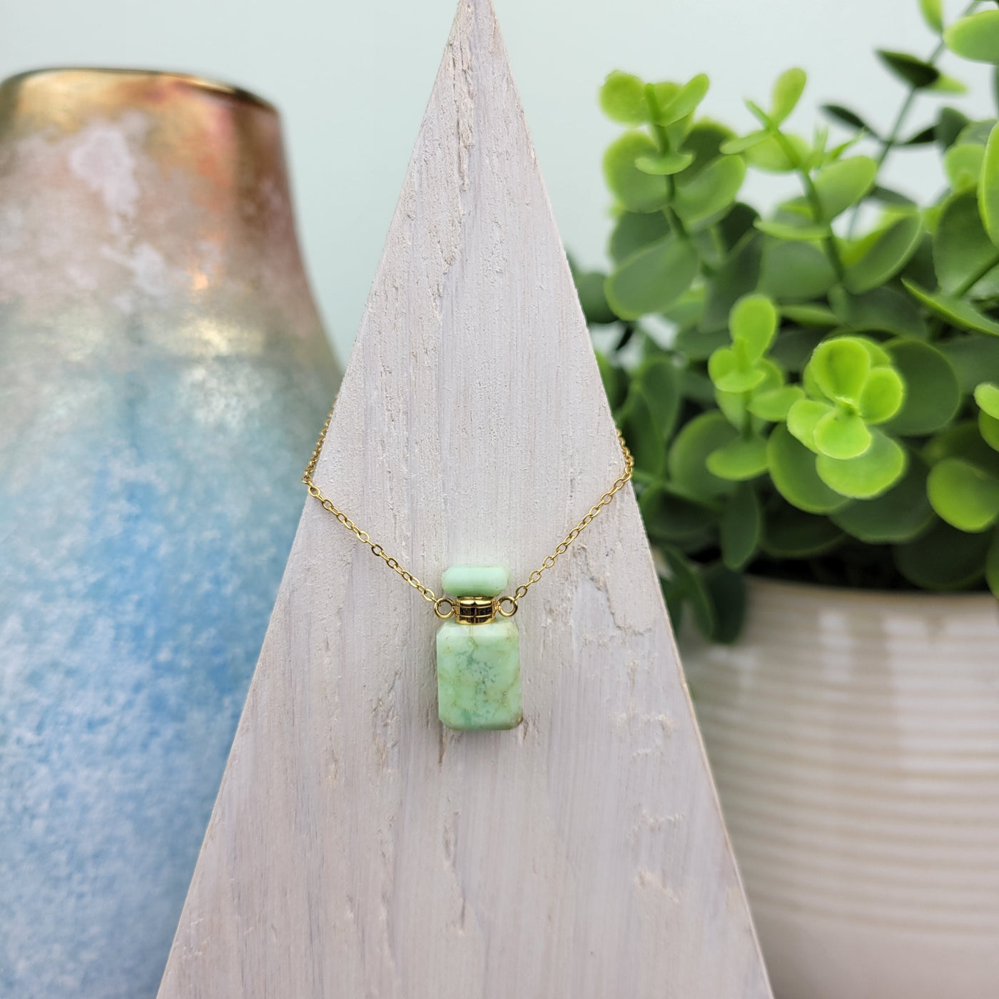 Gemstone Mini Perfume Bottle Necklace 18"
