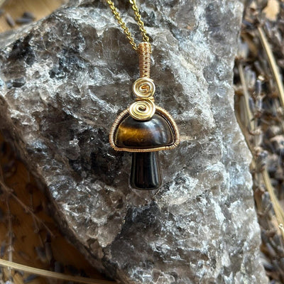 Gemstone Mushroom Fidget Spinner Wire Wrapped Necklace Gold/Variants– Artisan Made