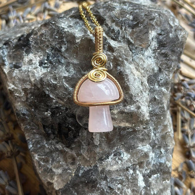 Gemstone Mushroom Fidget Spinner Wire Wrapped Necklace Gold/Variants– Artisan Made