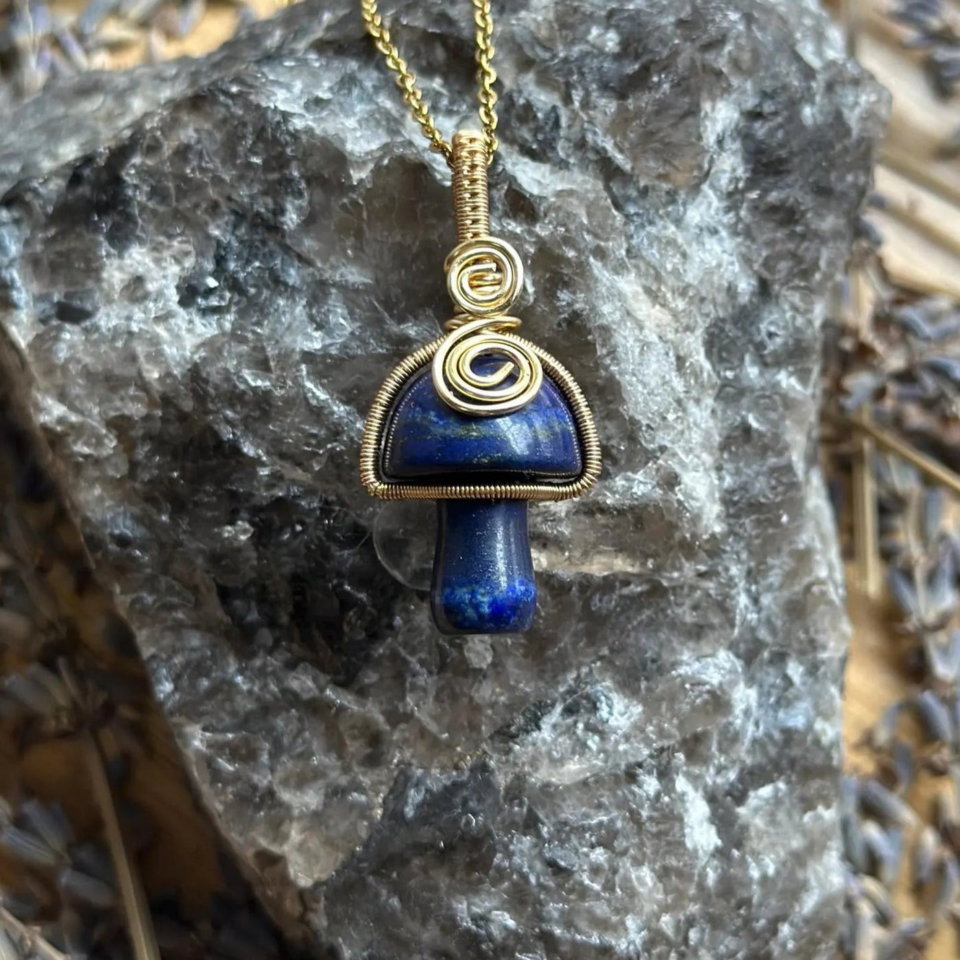 Gemstone Mushroom Fidget Spinner Wire Wrapped Necklace Gold/Variants– Artisan Made