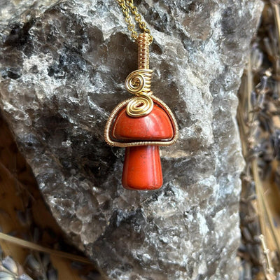 Gemstone Mushroom Fidget Spinner Wire Wrapped Necklace Gold/Variants– Artisan Made