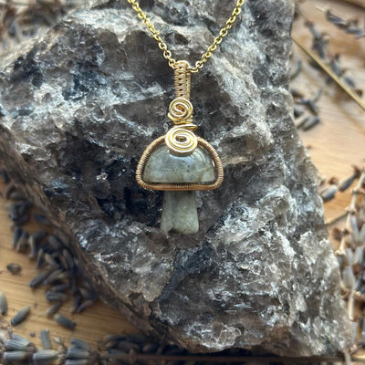 Gemstone Mushroom Fidget Spinner Wire Wrapped Necklace Gold/Variants– Artisan Made