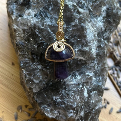 Gemstone Mushroom Fidget Spinner Wire Wrapped Necklace Gold/Variants– Artisan Made