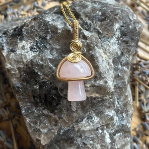 Gemstone Mushroom Fidget Spinner Wire Wrapped Necklace Gold/Variants– Artisan Made