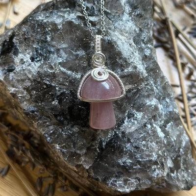 Gemstone Mushroom Fidget Spinner Wire Wrapped Necklace Silver/Variants– Artisan Made
