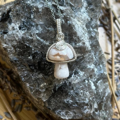 Gemstone Mushroom Fidget Spinner Wire Wrapped Necklace Silver/Variants– Artisan Made