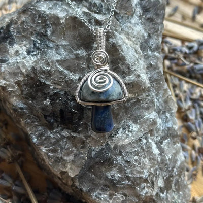 Gemstone Mushroom Fidget Spinner Wire Wrapped Necklace Silver/Variants– Artisan Made
