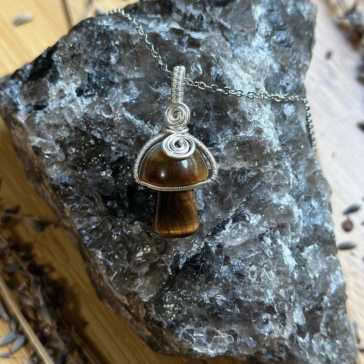 Gemstone Mushroom Fidget Spinner Wire Wrapped Necklace Silver/Variants– Artisan Made