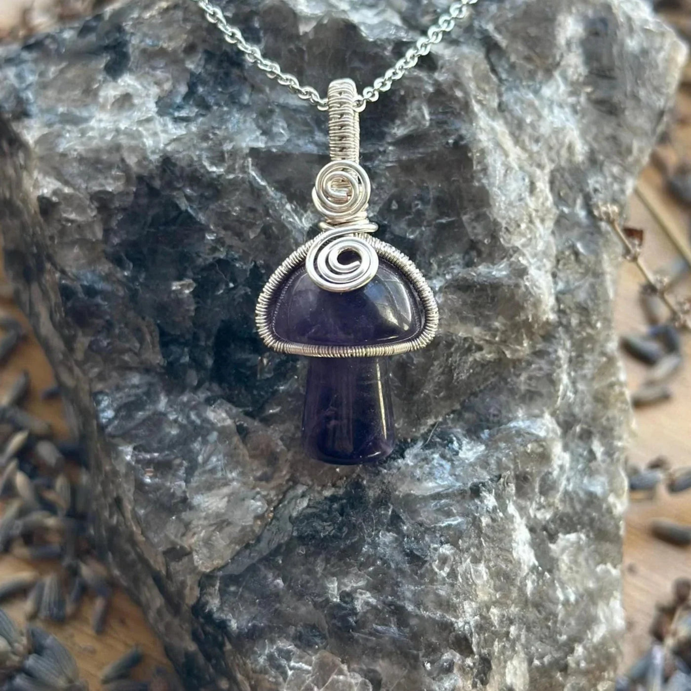 Gemstone Mushroom Fidget Spinner Wire Wrapped Necklace Silver/Variants– Artisan Made