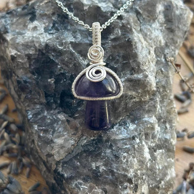 Gemstone Mushroom Fidget Spinner Wire Wrapped Necklace Silver/Variants– Artisan Made