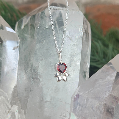 Gemstone Paw Print Pendant Necklace with 16-18" Sterling Silver Adjustable Chain