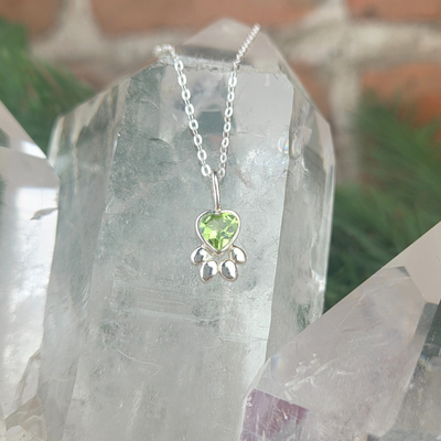 Gemstone Paw Print Pendant Necklace with 16-18" Sterling Silver Adjustable Chain