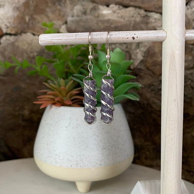 Gemstone Point Coil Earrings (Amazonite, Amethyst, Lepidolite, Moonstone, Carnelian)