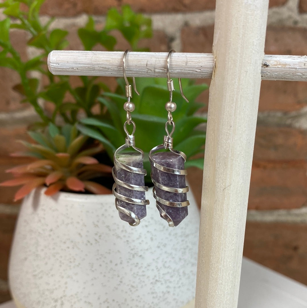 Gemstone Point Coil Earrings (Amazonite, Amethyst, Lepidolite, Moonstone, Carnelian)