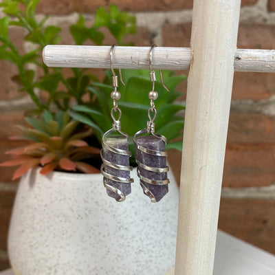 Gemstone Point Coil Earrings (Amazonite, Amethyst, Lepidolite, Moonstone, Carnelian)