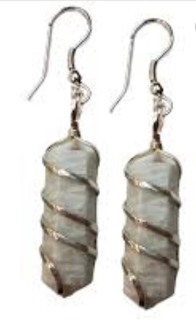 Gemstone Point Coil Earrings (Amazonite, Amethyst, Lepidolite, Moonstone, Carnelian)