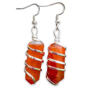 Gemstone Point Coil Earrings (Amazonite, Amethyst, Lepidolite, Moonstone, Carnelian)