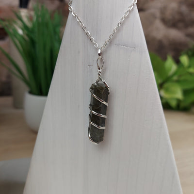 Gemstone Point Coil Pendant - Assorted (Amazonite, Selenite, Bloodstone, Tiger Eye, Sodalite)