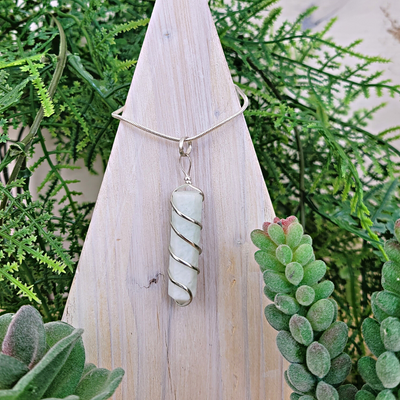 Gemstone Point Coil Pendant - Assorted (Amazonite, Selenite, Bloodstone, Tiger Eye, Sodalite)