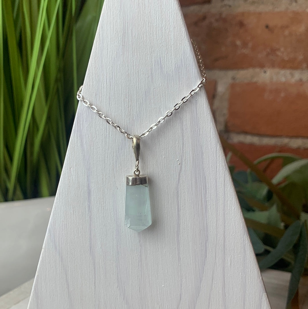 Aquamarine Sterling Silver Pagoda Pendant Necklace - March Birthstone Gift - View #10