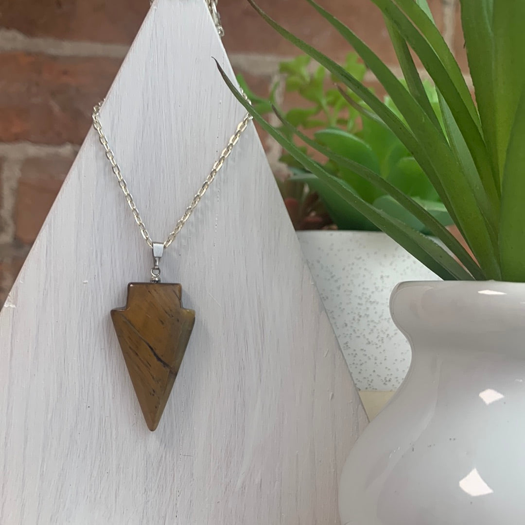Gemstone Polished Arrowhead Pendant - Malachite, Tiger's Eye, & Pyrite