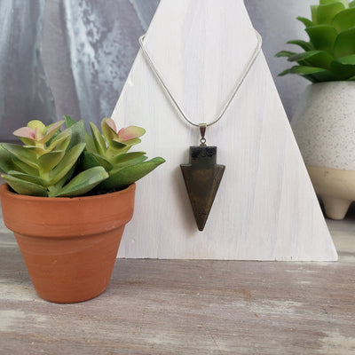 Gemstone Polished Arrowhead Pendant - Malachite, Tiger's Eye, & Pyrite