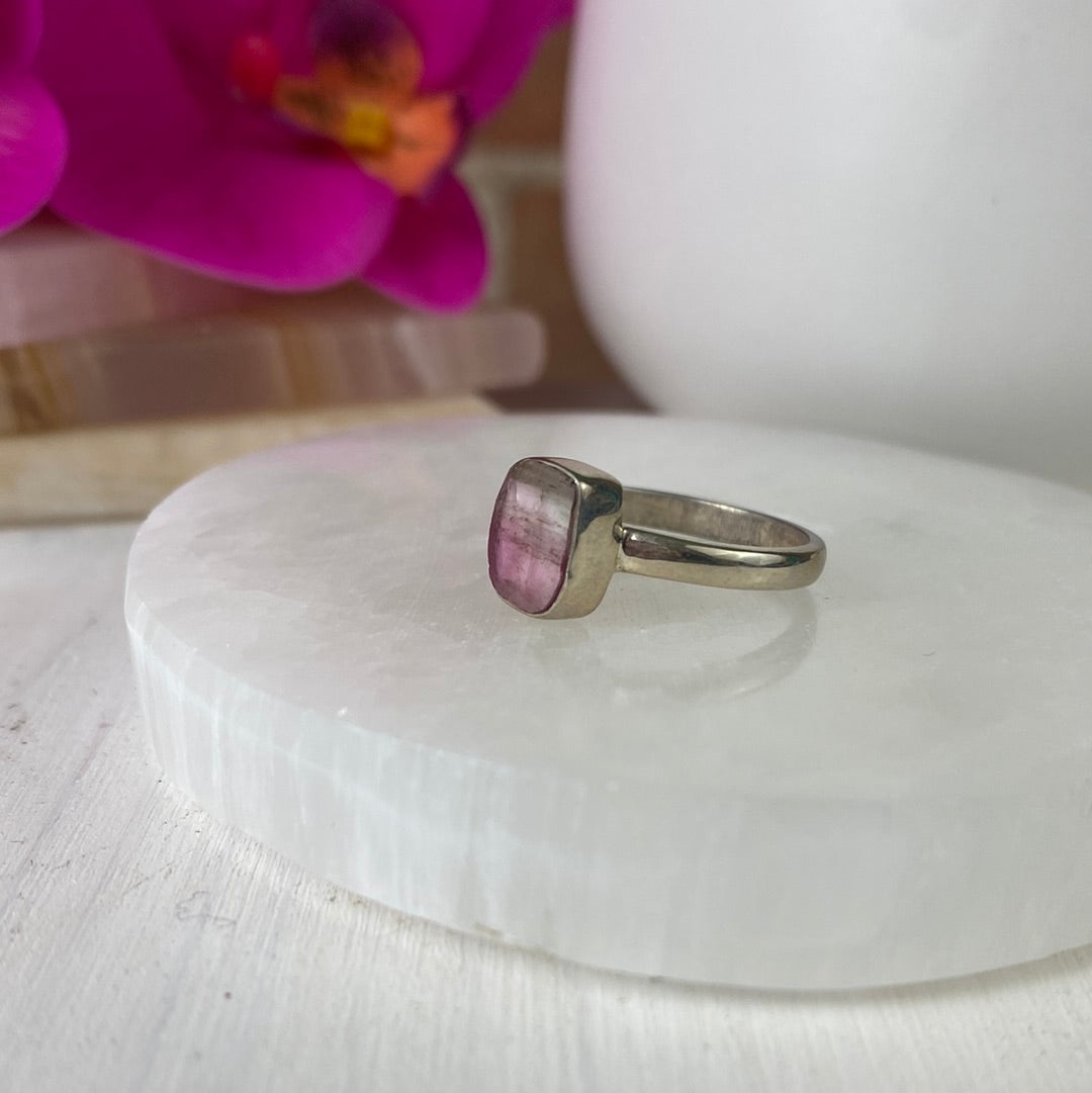 Gemstone Polished sterling silver Ring-Sized, (watermelon tourmaline, rhodochrosite, dalmation jasper, rhodochrosite, labradorite)