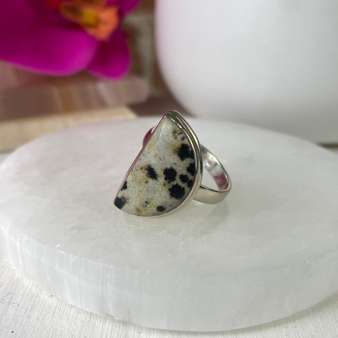 Gemstone Polished sterling silver Ring-Sized, (watermelon tourmaline, rhodochrosite, dalmation jasper, rhodochrosite, labradorite)