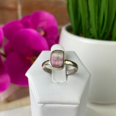 Gemstone Polished sterling silver Ring-Sized, (watermelon tourmaline, rhodochrosite, dalmation jasper, rhodochrosite, labradorite)