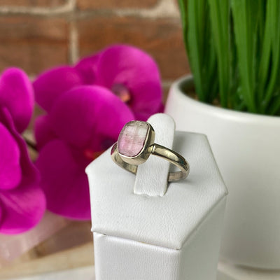 Gemstone Polished Sterling Silver Ring-Sized, (watermelon tourmaline, rhodochrosite, dalmation jasper, rhodochrosite, labradorite)