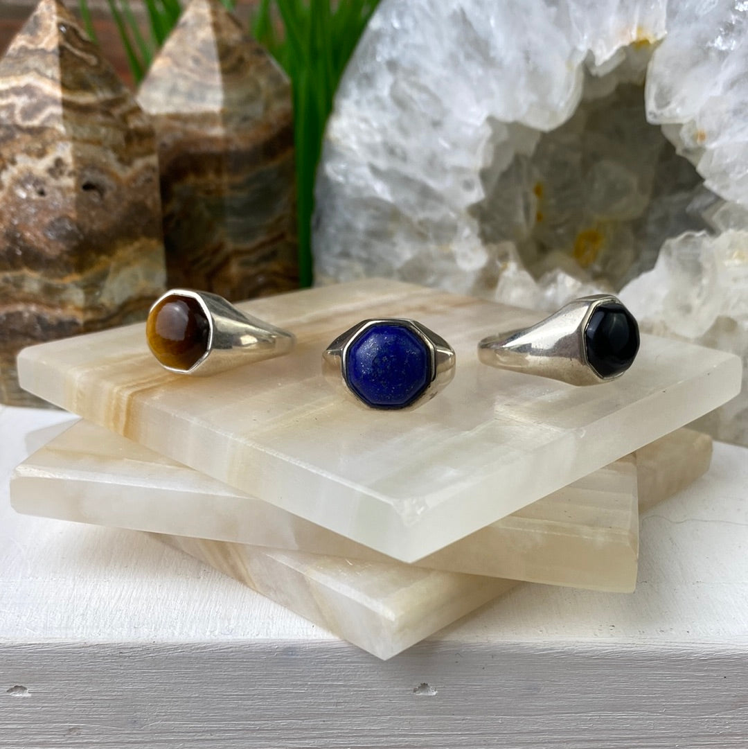 Mens gemstone rings silver online