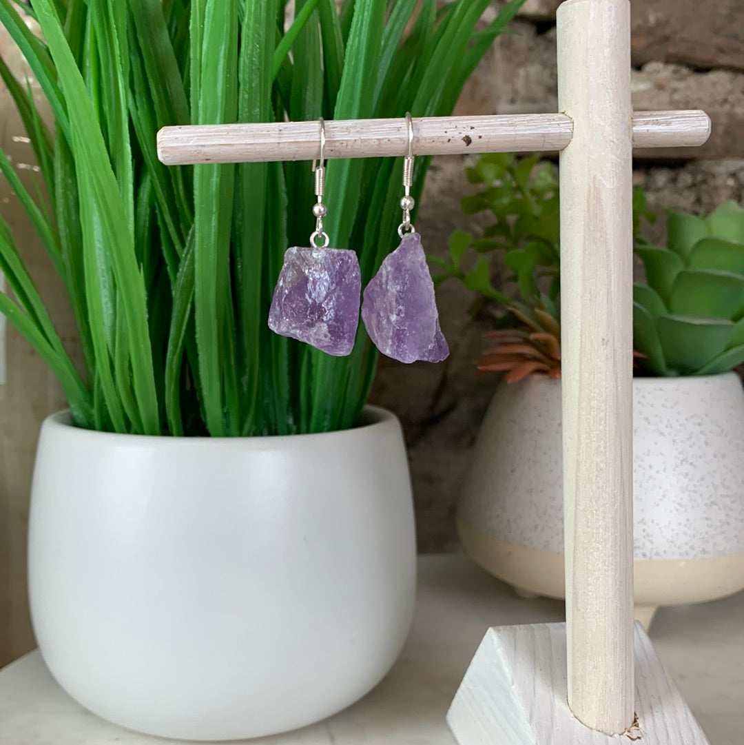 Gemstone Rough Earrings Amethyst or Rose Quartz