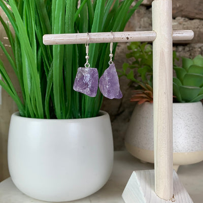 Gemstone Rough Earrings Amethyst or Rose Quartz