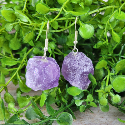 Gemstone Rough Earrings Amethyst or Rose Quartz