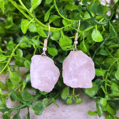 Gemstone Rough Earrings Amethyst or Rose Quartz