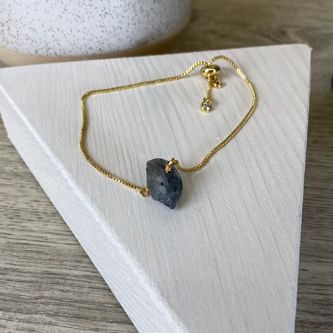 Gemstone Rough Gold Plated Adjustable Bracelet - Assorted Gemstones