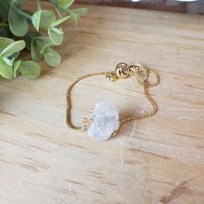 Gemstone Rough Gold Plated Adjustable Bracelet - Assorted Gemstones