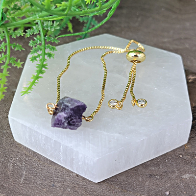 Gemstone Rough Gold Plated Adjustable Bracelet - Assorted Gemstones