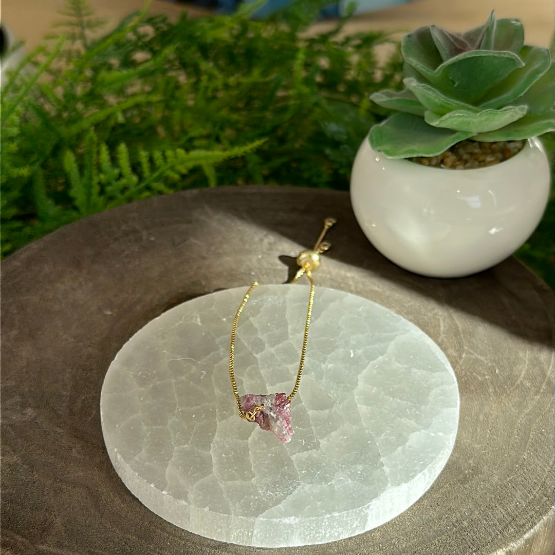 Gemstone Rough Gold Plated Adjustable Bracelet - Assorted Gemstones