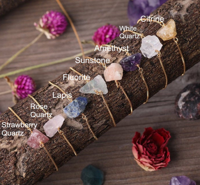 Gemstone Rough Gold Plated Adjustable Bracelet - Assorted Gemstones