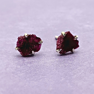 Gemstone Rough Prong Sterling Silver Stud Earrings-Assorted 5-10mm