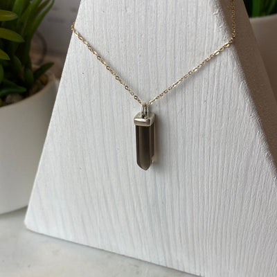 Gemstone sterling silver Point Necklace 20mm - Smoky Quartz / Labradorite