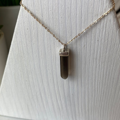 Gemstone sterling silver Point Necklace 20mm - Smoky Quartz / Labradorite