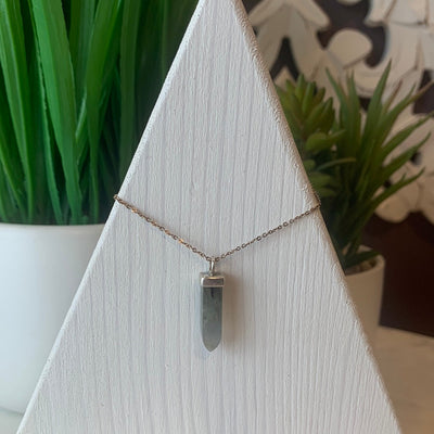 Gemstone sterling silver Point Necklace 20mm - Smoky Quartz / Labradorite