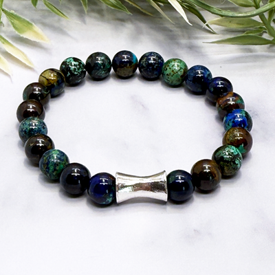 Gemstone Stretch Bracelet w/ Silver Bamboo Tube-Variants - Artisan Made