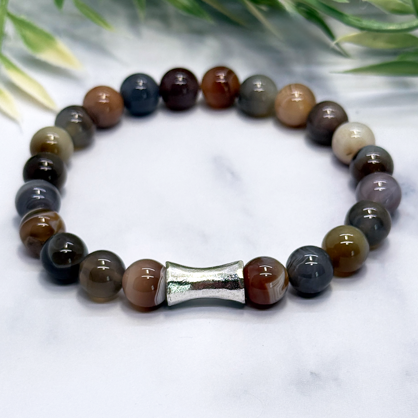Gemstone Stretch Bracelet w/ Silver Bamboo Tube-Variants - Artisan Made