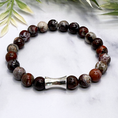 Gemstone Stretch Bracelet w/ Silver Bamboo Tube-Variants - Artisan Made
