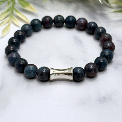 Gemstone Stretch Bracelet w/ Silver Bamboo Tube-Variants - Artisan Made